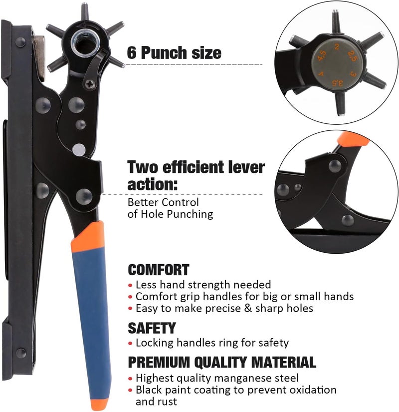 KingTool Desktop Leather Hole Punch Set, Super Heavy Duty Rotary Puncher, Multi Hole Sizes Maker Tool, Make Hole Punch Easier - Image 3